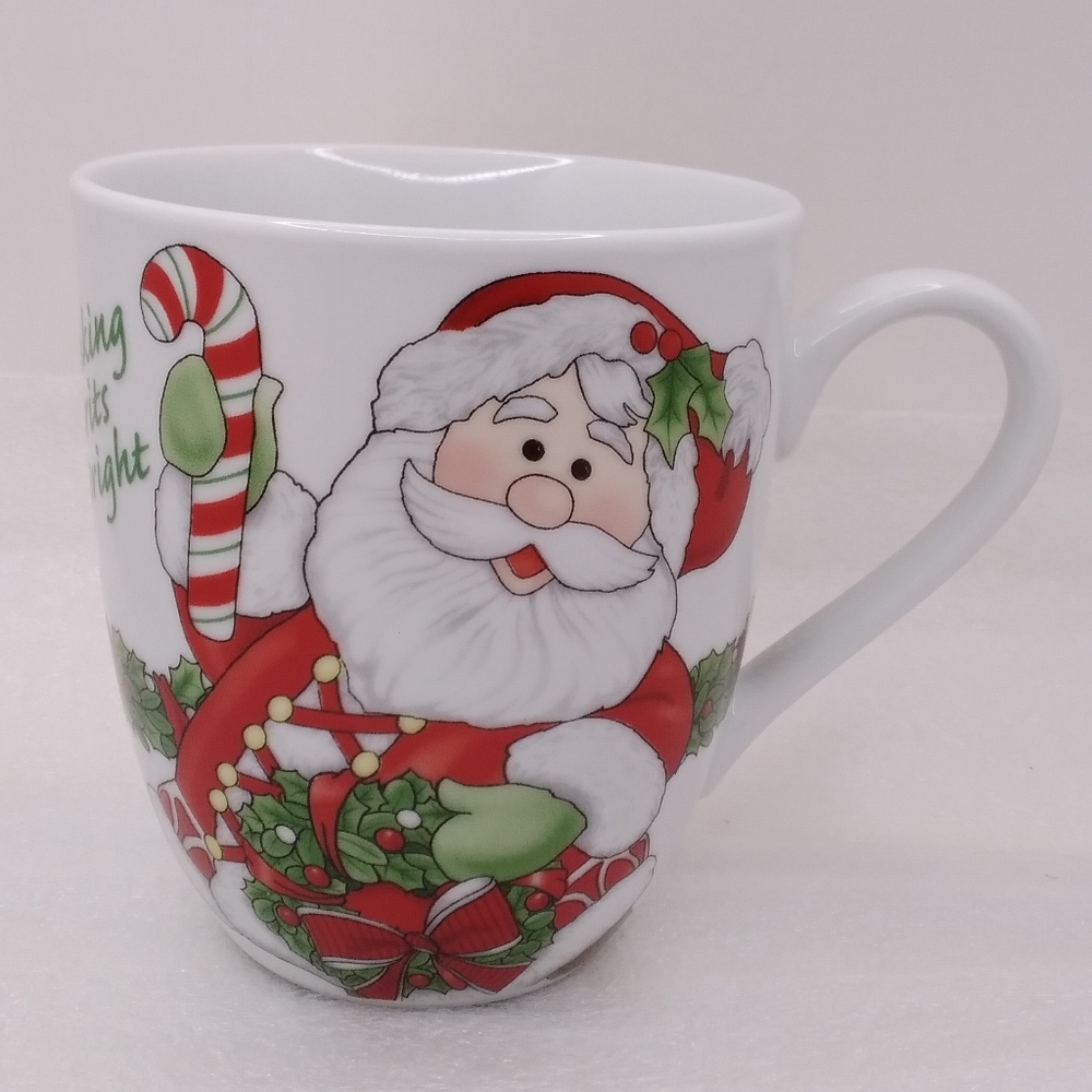 Fitz & Floyd Santa MUG Christmas 'Making Spirits Bright' 12 oz Cup Candy Cane - Picture 2 of 12
